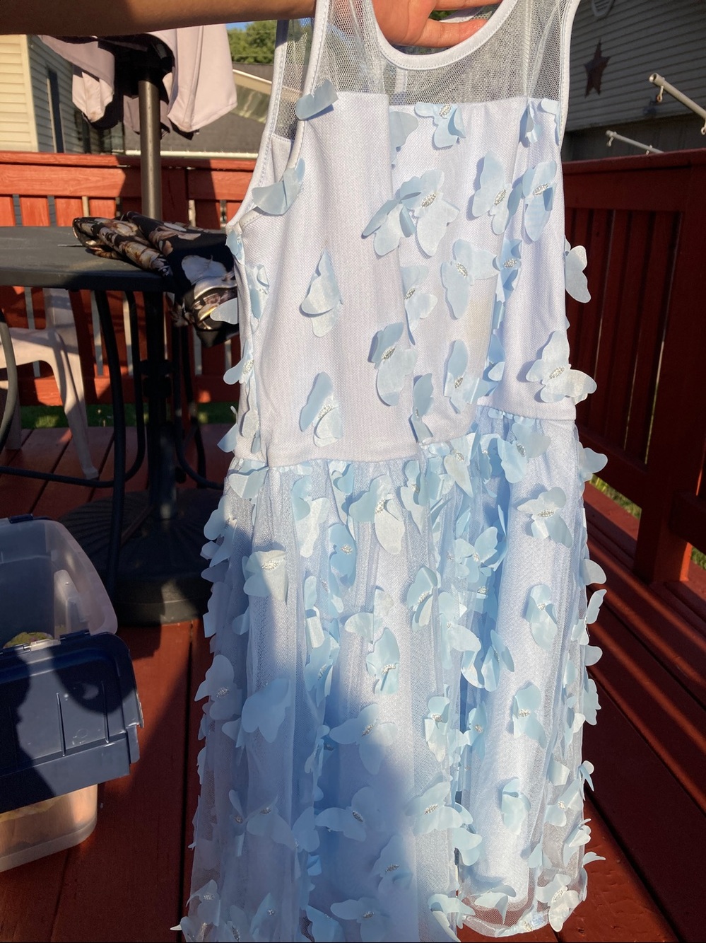 Light Blue Sleeveless Dress with Floral Appliqué